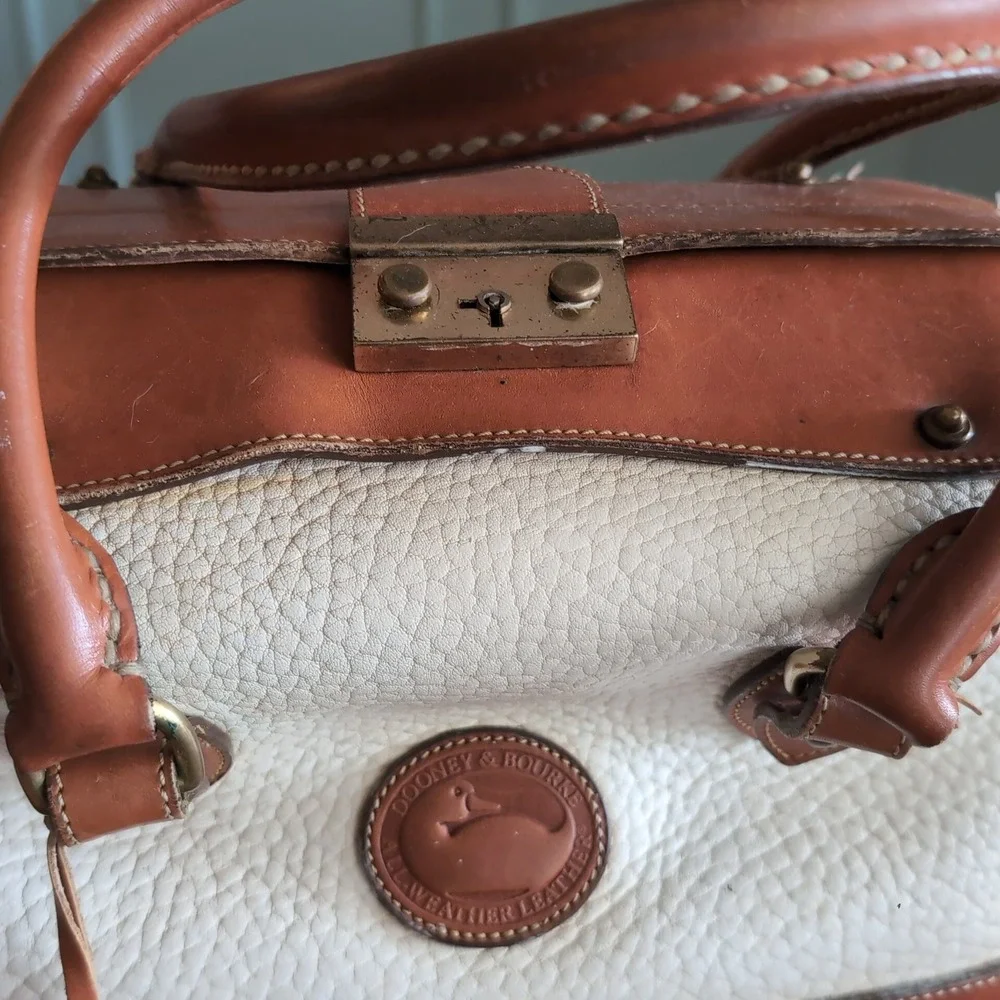 Dooney & Bourke Doctor Bag Purse Bone Cream All Weather Leather Satchel Vintage